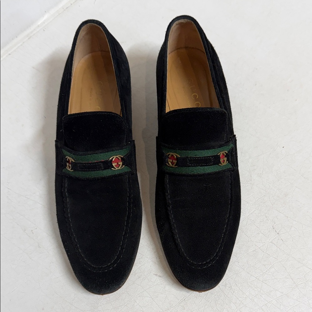 Gucci Black Suede Loafers GG logo low heel shoes
